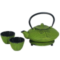 Японский стиль Зеленый чугунный чайник с чашками и заклепками